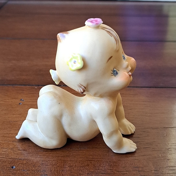 Vintage Nippon Japan Porcelain Kewpie Doll Blue Eyed Crawling Piano Baby Kitsch - Picture 6 of 8